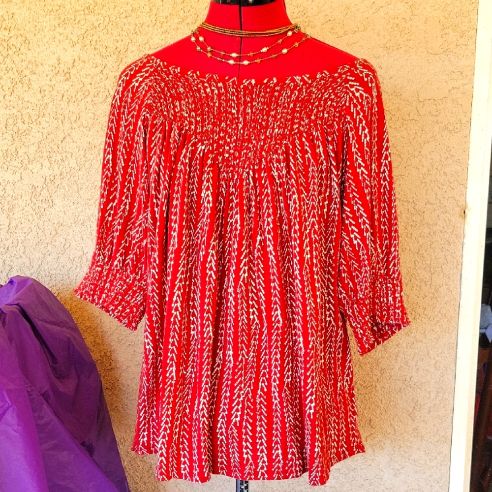 Lucky Brand Soft & Loose Summer Top With  Bohemian VIBE Blouse Sz L LARGE